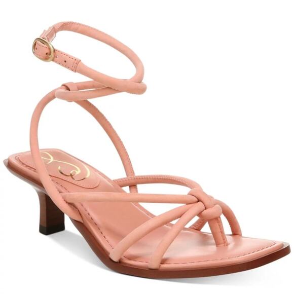 Sam Edelman Dia Peachy Pink Leather Ankle Strap Heeled Sandals size 5 NWOB - Picture 1 of 9